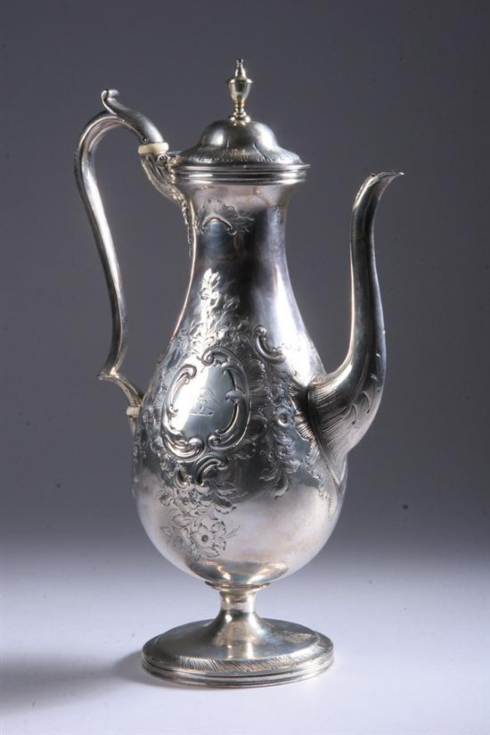 Appraisal: GEORGE III SILVER COFFEE POT Henry Chawner London Baluster form