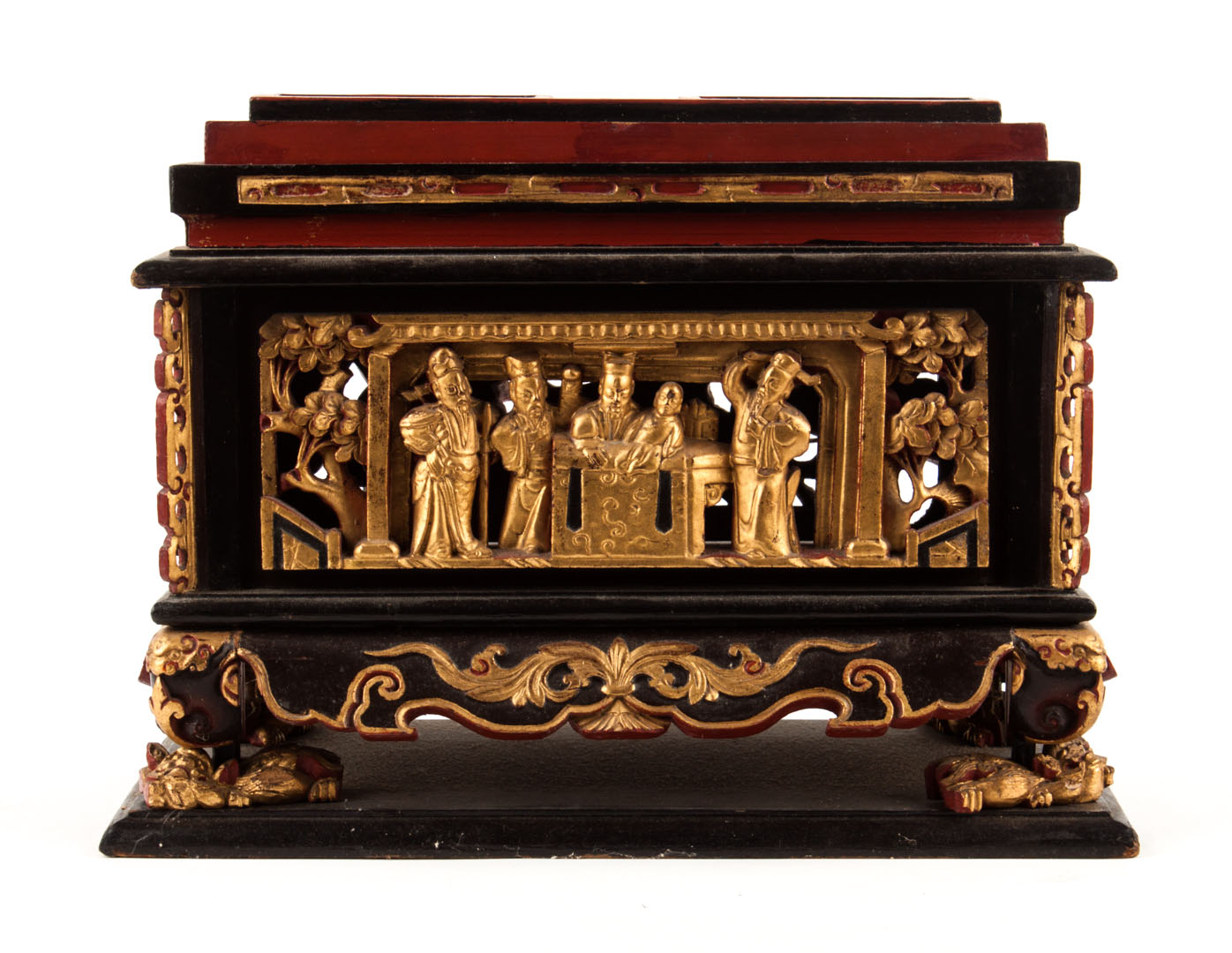 Appraisal: Chinese lacquered gilt and carved wood shrine first half- th