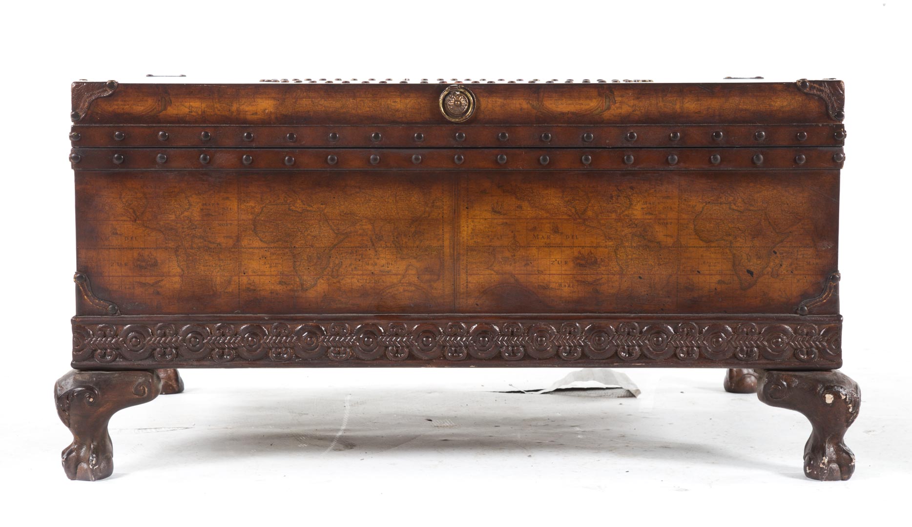 Appraisal: Contemporary brass-studded trunk probably Maitland-Smith surface and interior laminated with