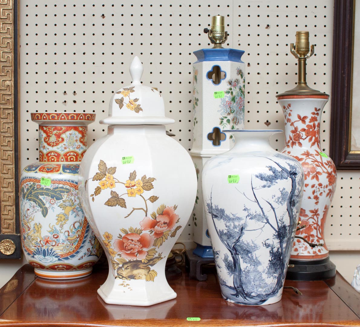 Appraisal: Contemporary oriental items including three table lamps and three urns