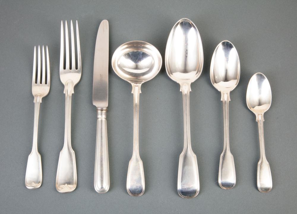 Appraisal: Antique English Fiddlethread Pattern Sterling Silver Flatware Service associated primarily