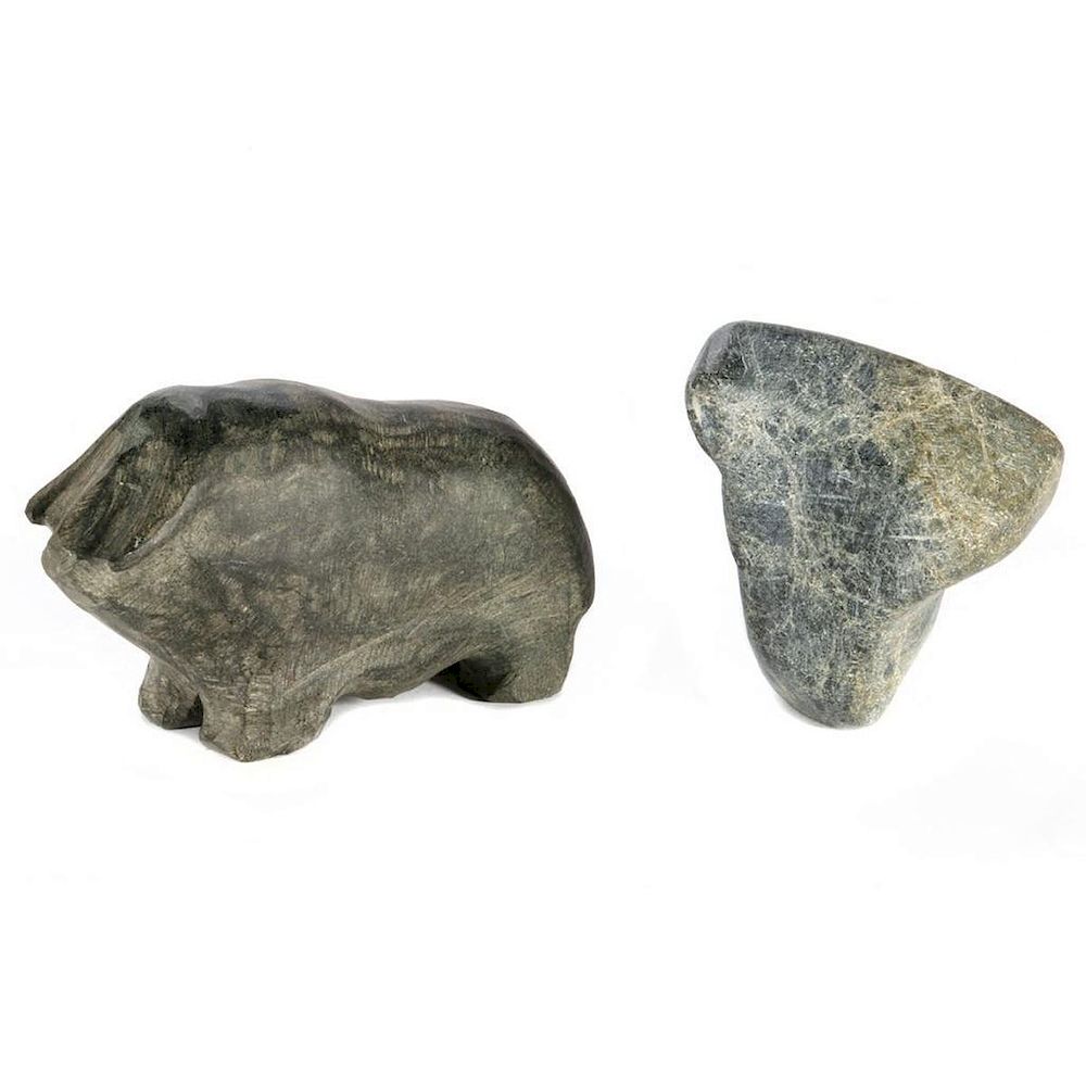 Appraisal: Two Inuit Stone Sculptures Barnabas Arnasungaaq Musk Ox and John