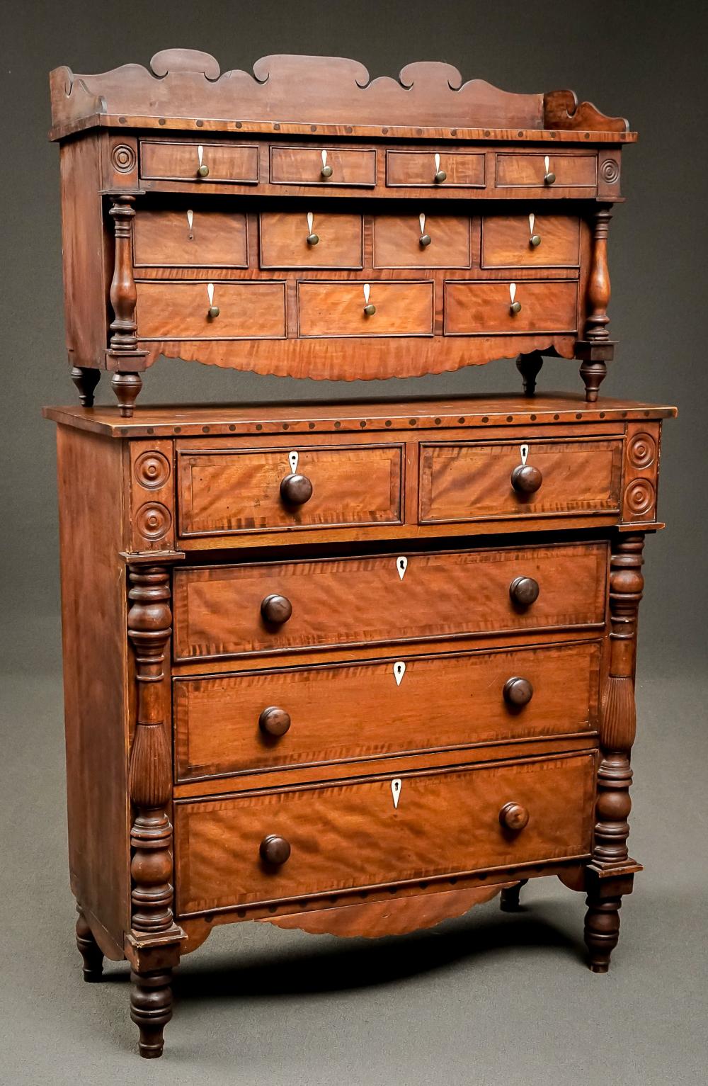 Appraisal: CLASSICAL BONE INLAID CHERRY GENTLEMAN'S BUREAU AND DIMINUTIVE SIDEBOARD COASTAL