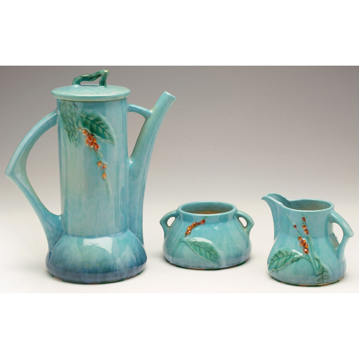 Appraisal: Roseville Wincraft tea set teapot creamer and sugar blue all