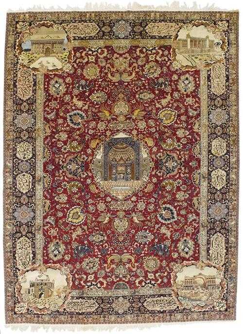 Appraisal: TABRIZ old Attractive pictorial carpet in harmonious colours with a