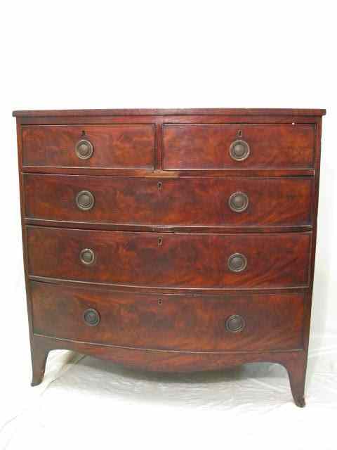 Appraisal: English burled mahogany chest of drawers mid th century Two