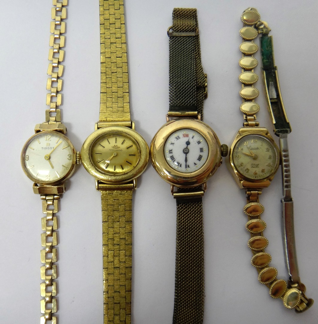 Appraisal: A lady's ct gold cased Movado wristwatch on a gilt