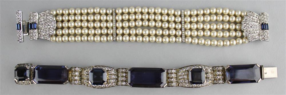 Appraisal: TWO BRACELETS both unsigned one - purple and colorless rhinestone