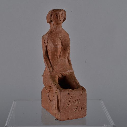 Appraisal: FOLK ART BRICK POTTERY FOLK ARTdated nude woman sitting Condition