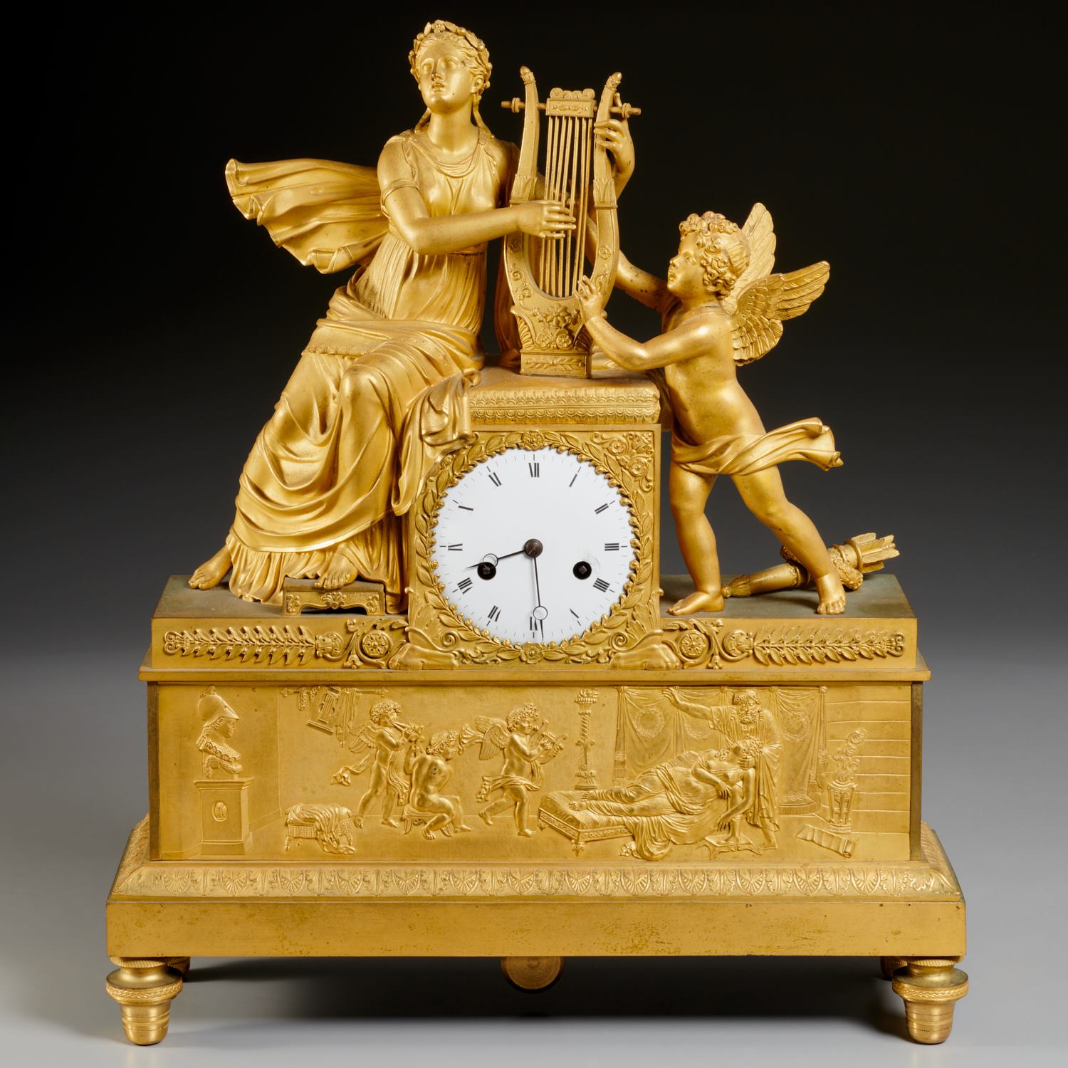 Appraisal: FRENCH EMPIRE GILT BRONZE FIGURAL MANTEL CLOCK Early th c