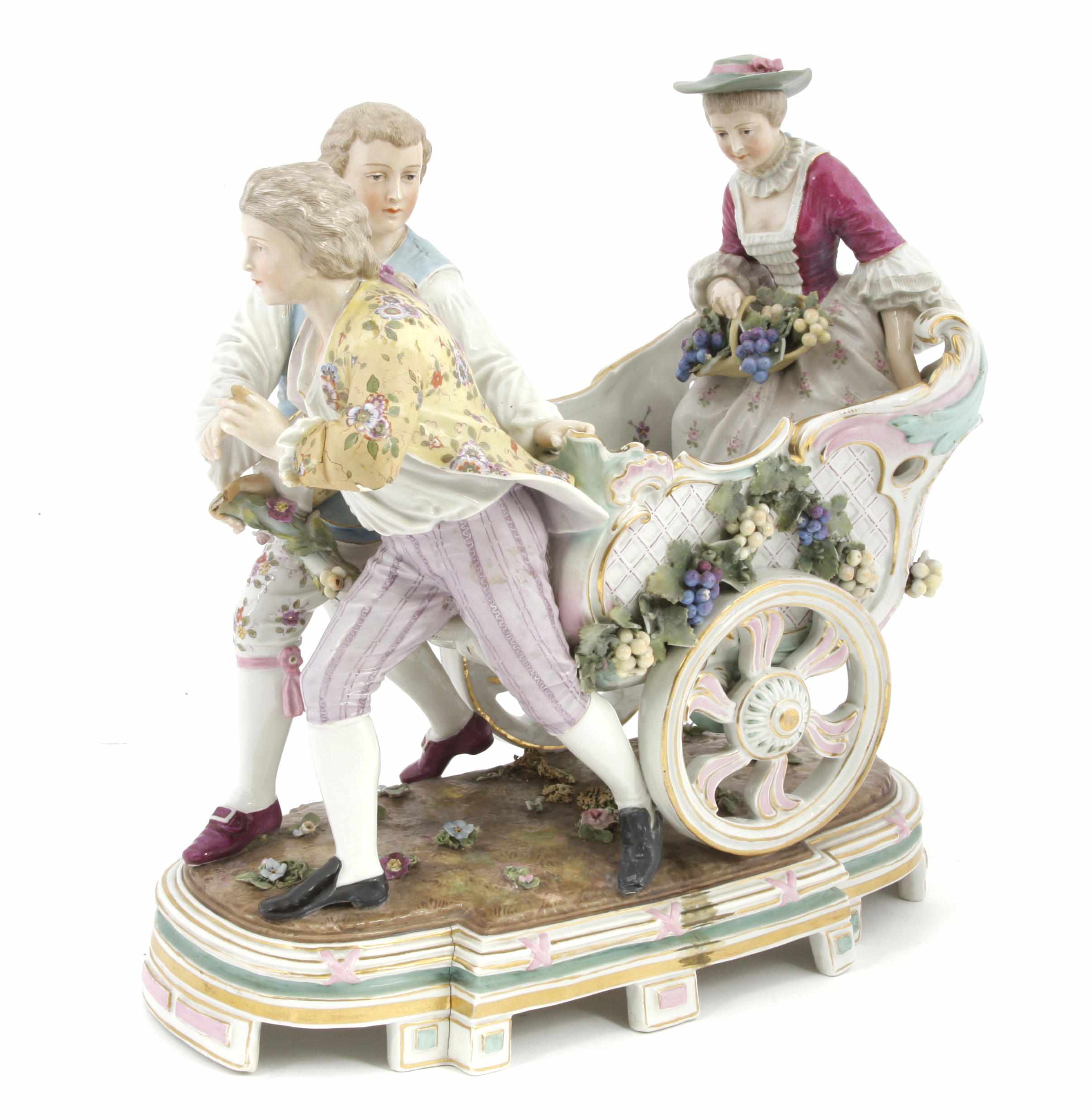 Appraisal: A German porcelain figural centerpiece late th centuryheight in width