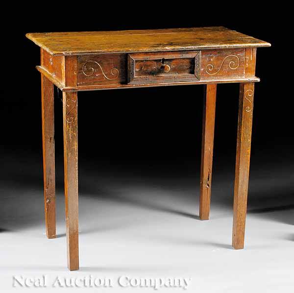 Appraisal: A French Provincial Fruitwood Side Table th c incised carving