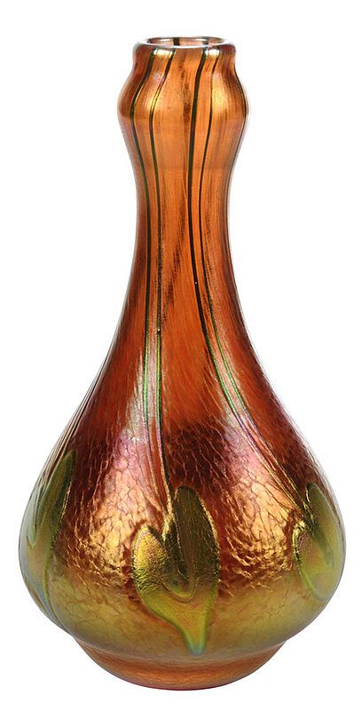 Appraisal: Charles Lotton Art Glass Vase American th century iridescent leaf