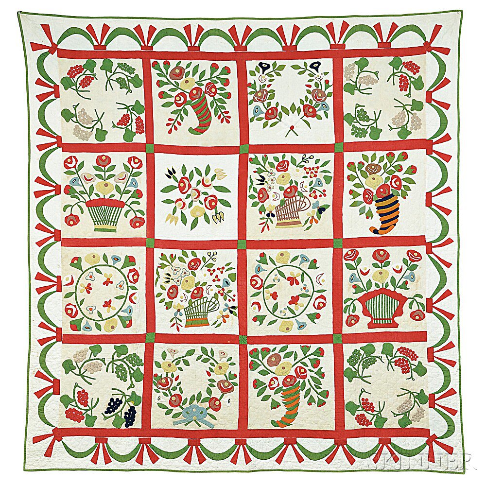 Appraisal: Cotton Album Quilt probably Baltimore Maryland mid- th century the