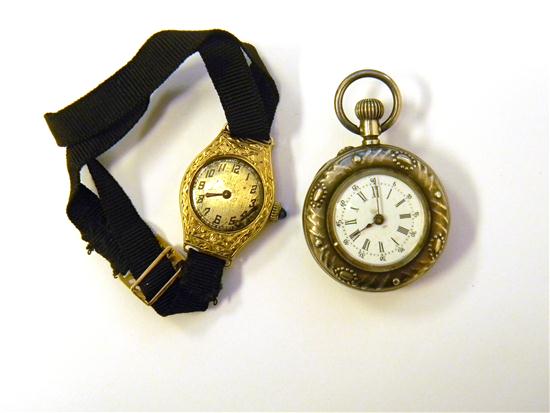 Appraisal: JEWELRY Lady's Glycine Wrist Watch K yellow gold jewels black