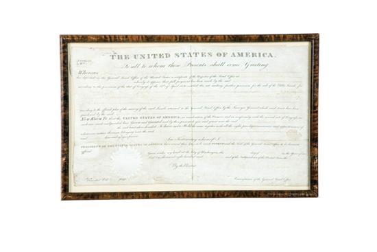 Appraisal: LAND GRANT SIGNED BY JAMES MONROE Ink on vellum Grant