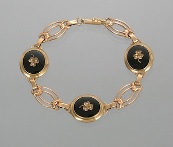 Appraisal: A Victorian Style Gold Onyx and Seed Pearls Bracelet k