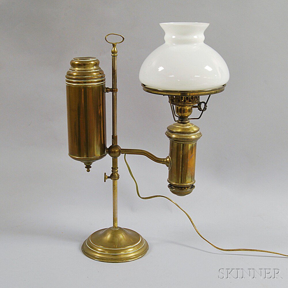 Appraisal: Brass Single Student Lamp th century of typical form with