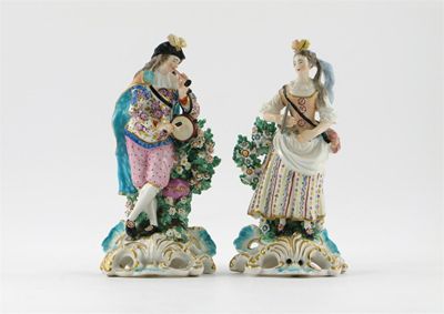 Appraisal: A pair of Derby figures of musicians he playing the