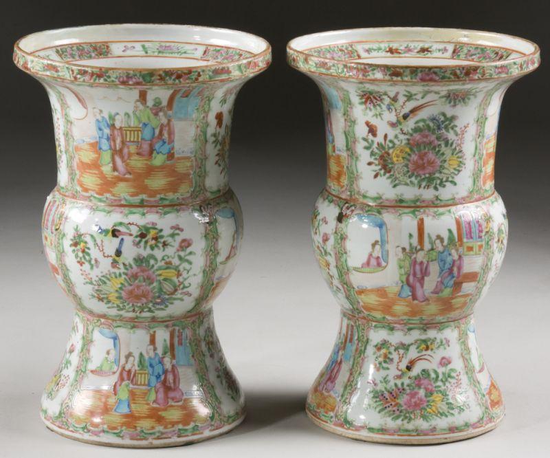 Appraisal: Pair of Chinese Porcelain Gu Vases th century Rose Medallion