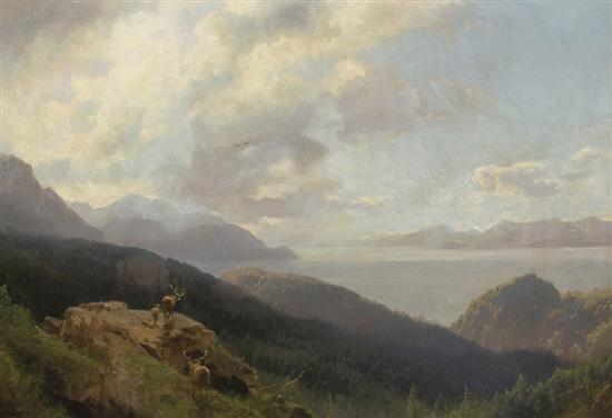 Appraisal: HERMANN HERZOG American - Elk Overlooking a River oil on