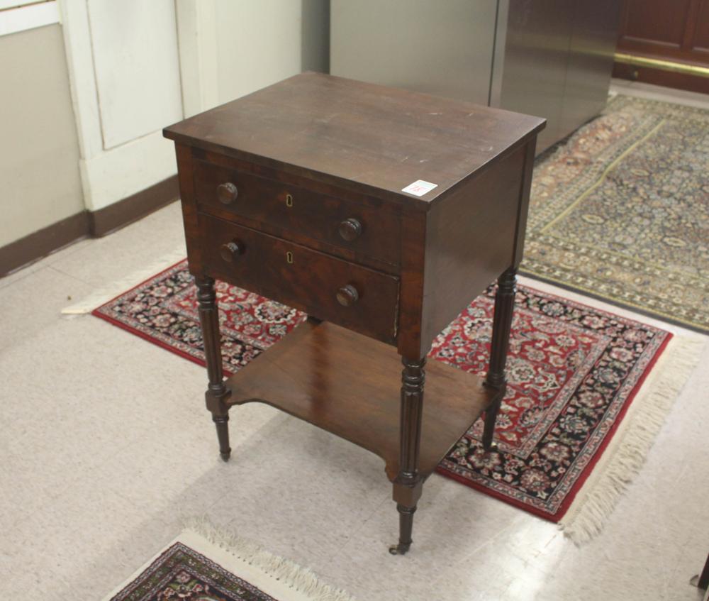 Appraisal: EMPIRE MAHOGANY SEWING TABLE American th century two drawers over