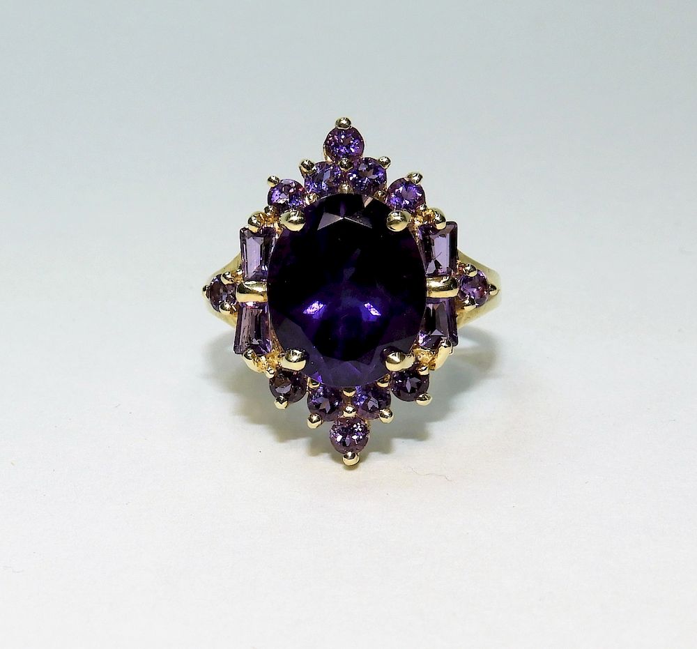 Appraisal: Estate K Gold Fine Lady's Amethyst Cluster Ring China th