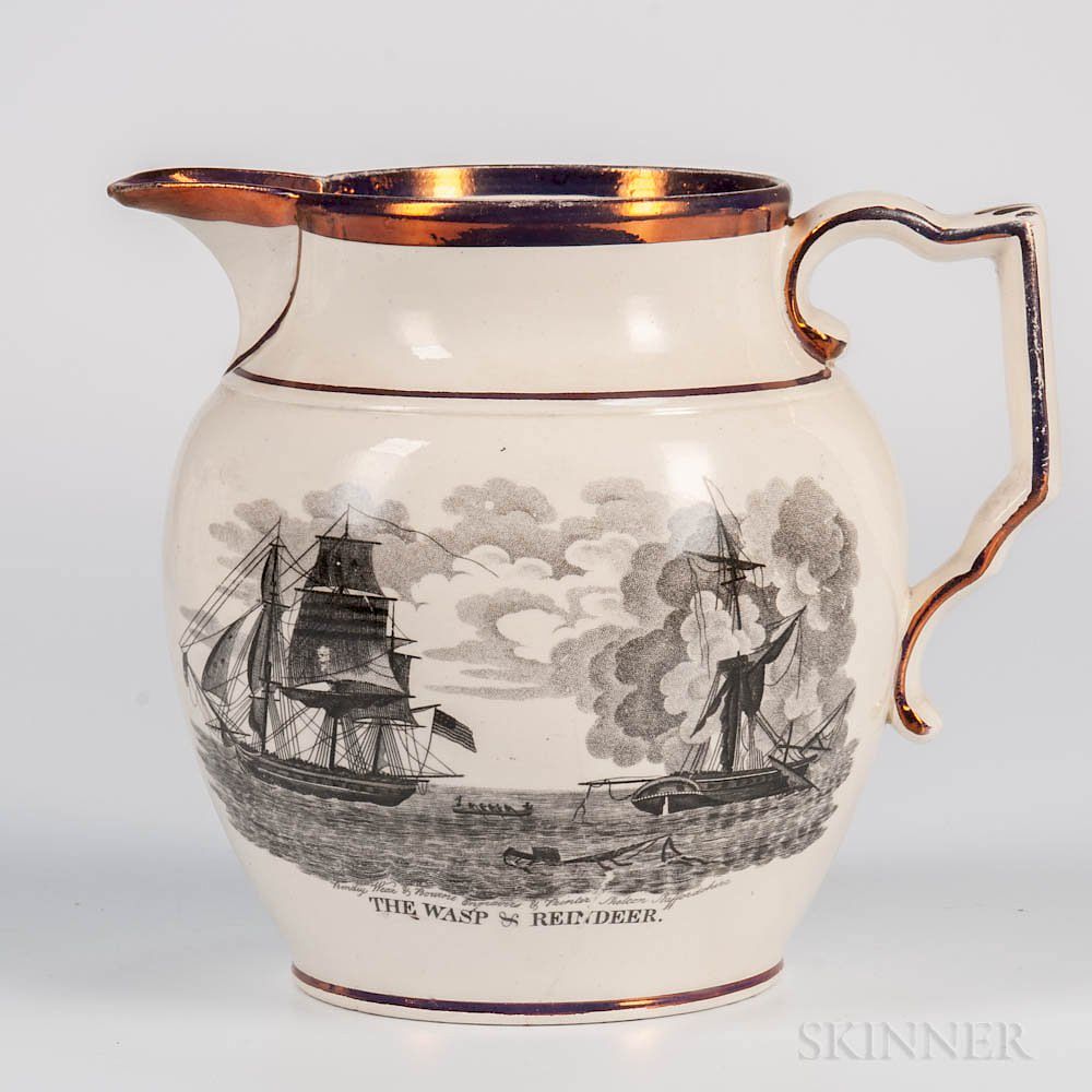 Appraisal: Pink Lustre Decorated Commemorative Anglo-American War Jug Pink Lustre Decorated