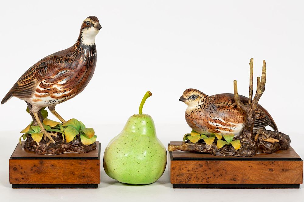 Appraisal: Worcester Rockerverd Bob White Quails on Bases Ronald Van Ryuckevelt