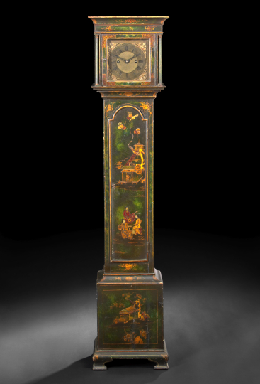 Appraisal: George V Japanned Grandmother Longcase Clock first quarter th century