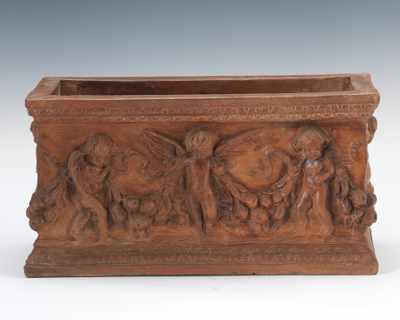 Appraisal: A Terracotta Garden Planter Rectangular terracotta planter molded with classical