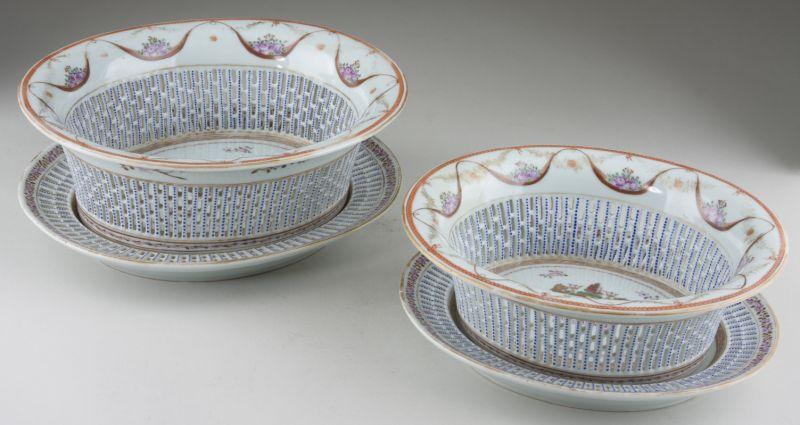 Appraisal: Two Chinese Export Armorial Chestnut Baskets oval reticulated forms with