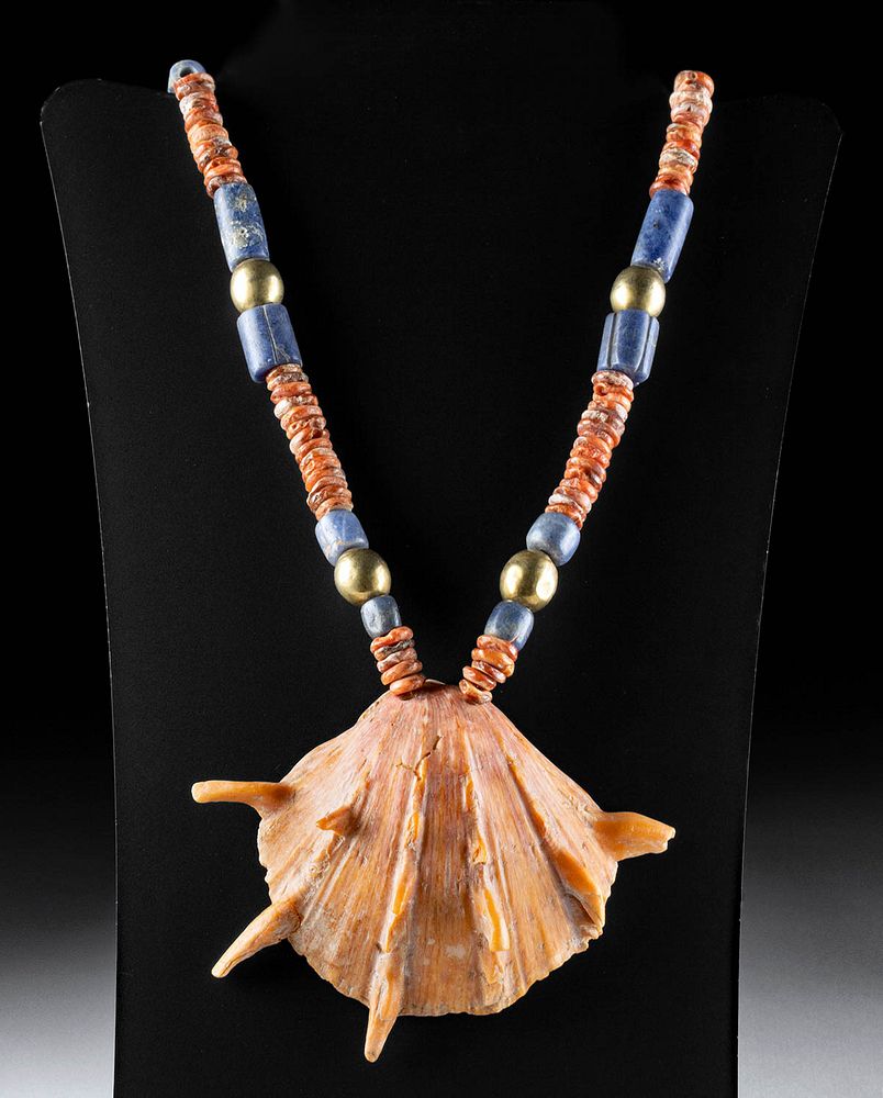 Appraisal: Paracas Gold Lapis Coral Bead Necklace w Spondylus Pre-Columbian Central