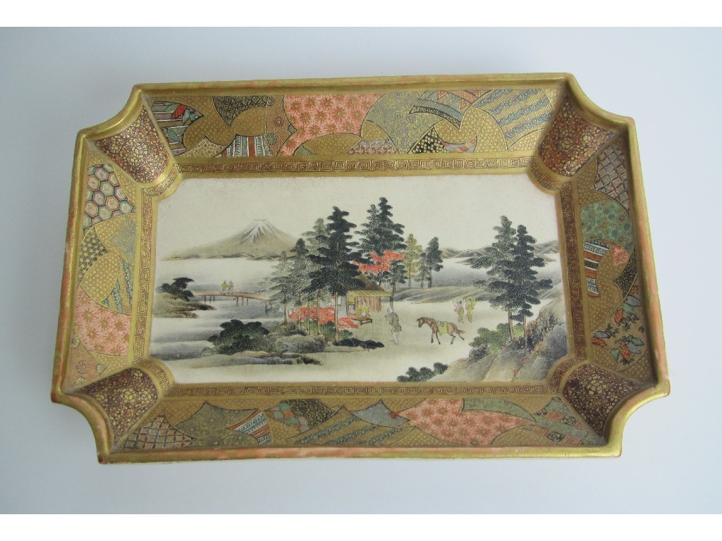 Appraisal: A Satsuma octagonal dish painted with figures before Mount Fuji