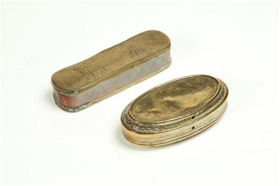 Appraisal: TWO TOBACCO BOXES Netherlands th century brass with copper Four