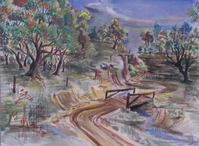 Appraisal: R Wall x Watercolor signed lower right landscape with road