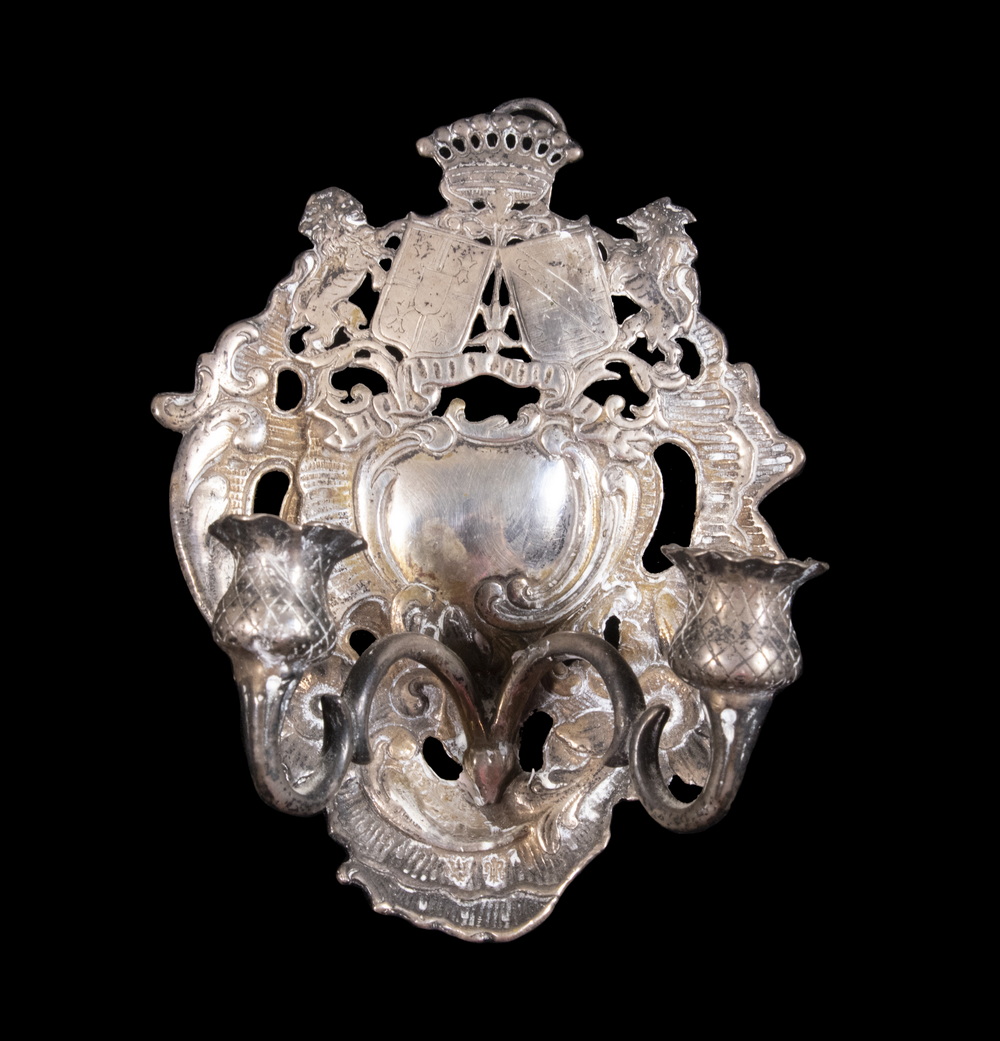 Appraisal: EARLY FRENCH SILVER CANDLE SCONCE Late th c Miniature Louis