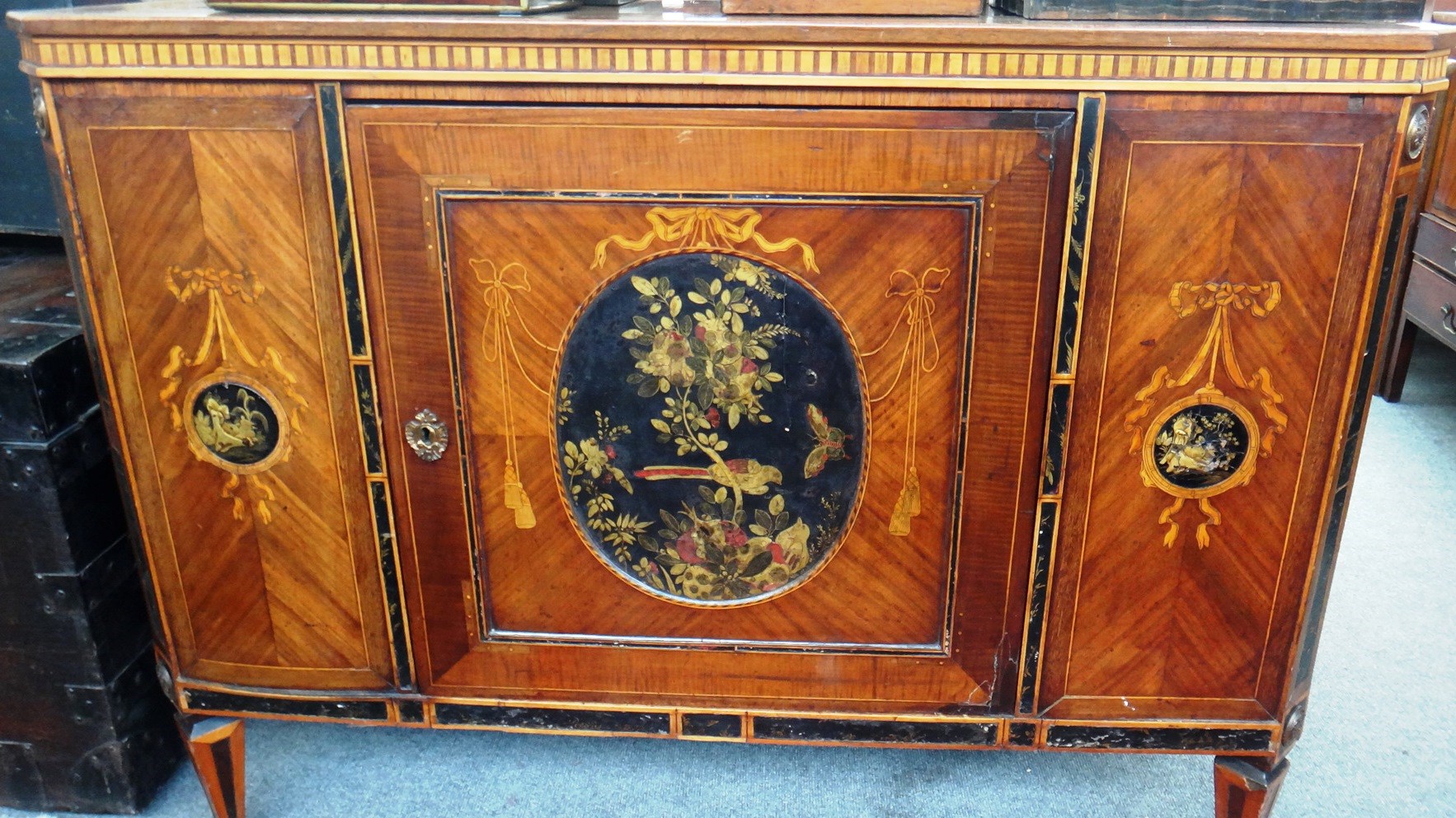 Appraisal: A late th century Dutch kingwood fruitwood and lacquer side