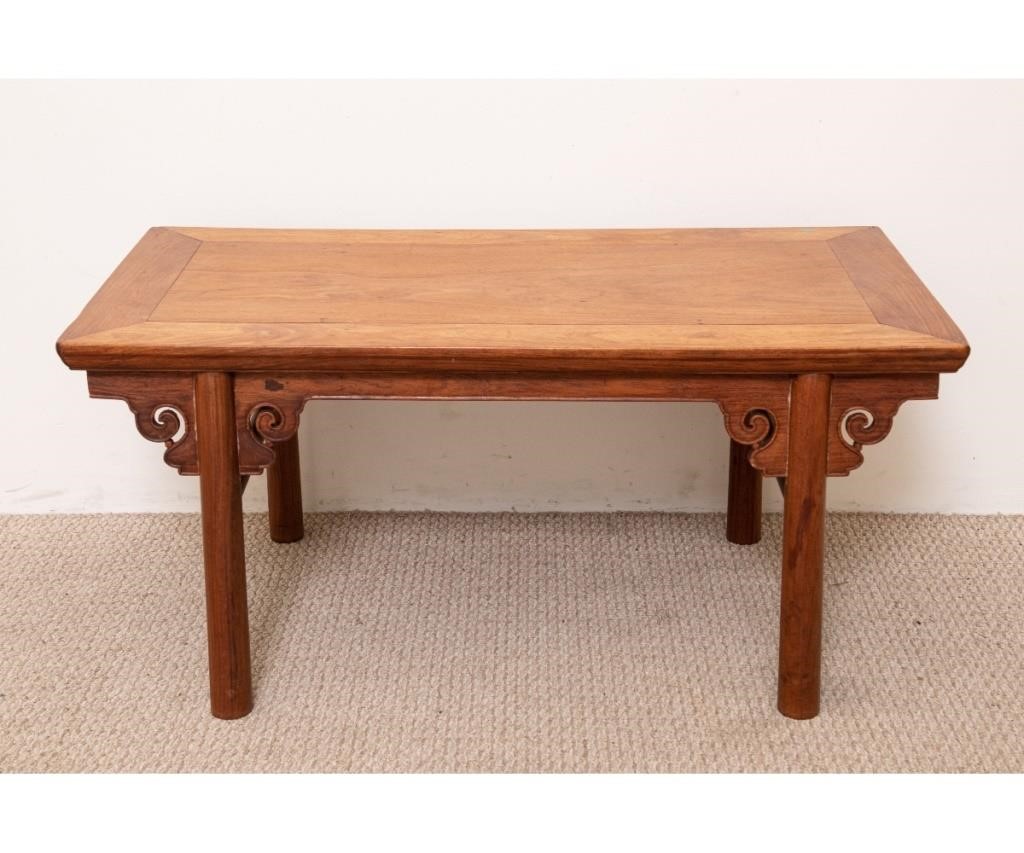 Appraisal: Asian probably teak wood side table th c with scroll