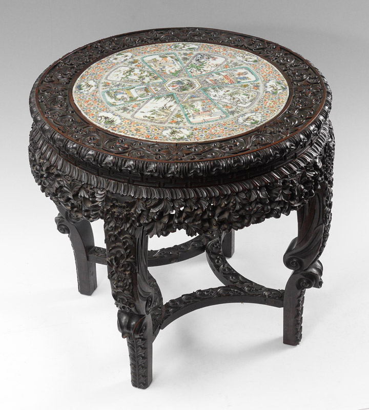 Appraisal: CHINESE FAMILLE VERTE INSET TILE OCCASIONAL TABLE Mid to late