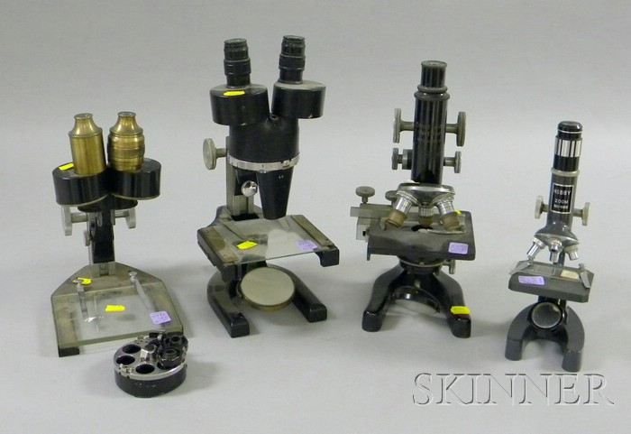 Appraisal: Four Compound Microscopes by Various Makers including an Ernst Leitz