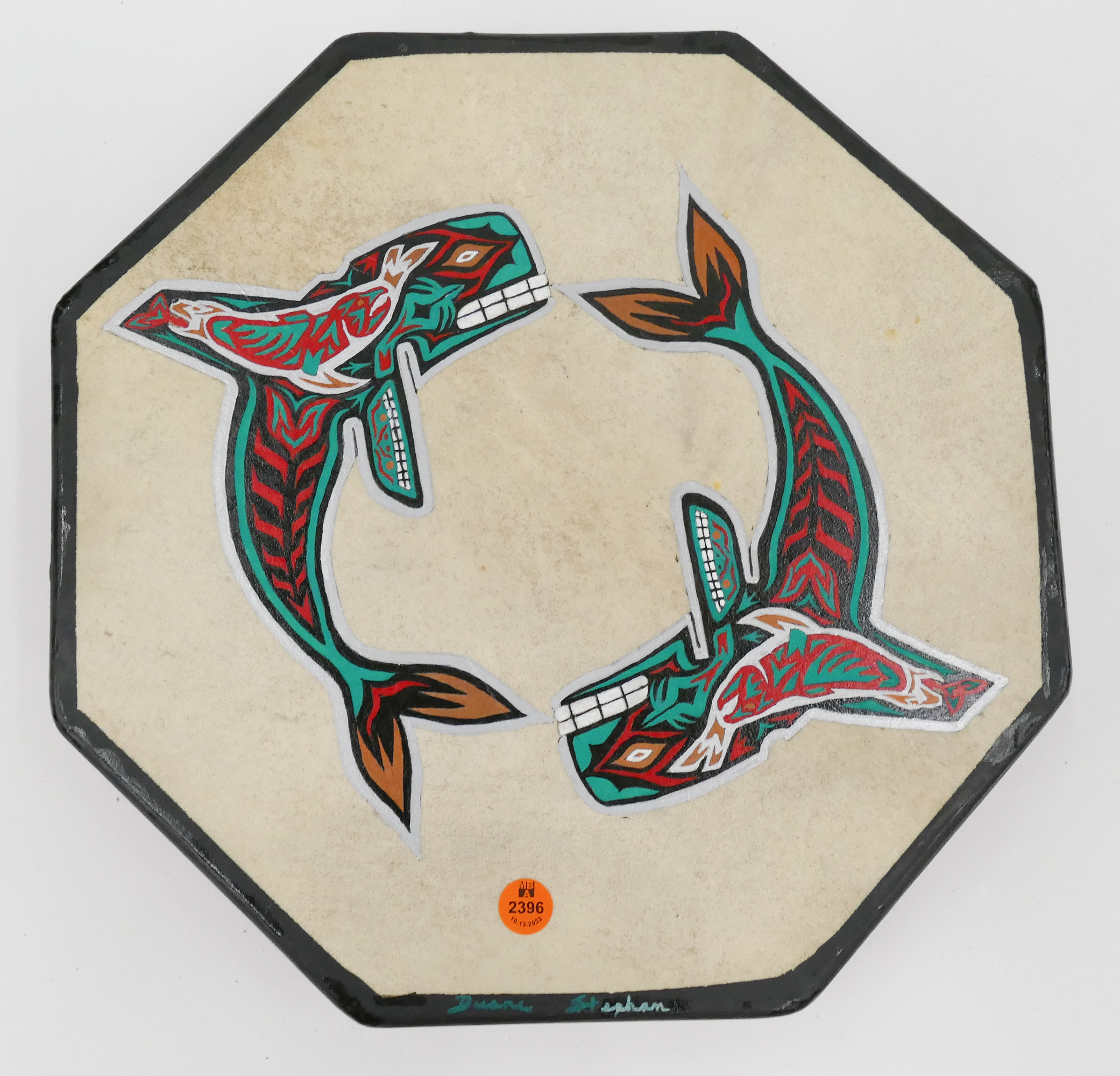 Appraisal: Duane Stephan Painted Whale Indian Drum with Case- ''