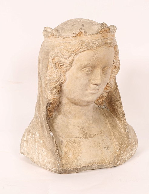 Appraisal: A CARVED STONE BUST of the Madonna with coronet and