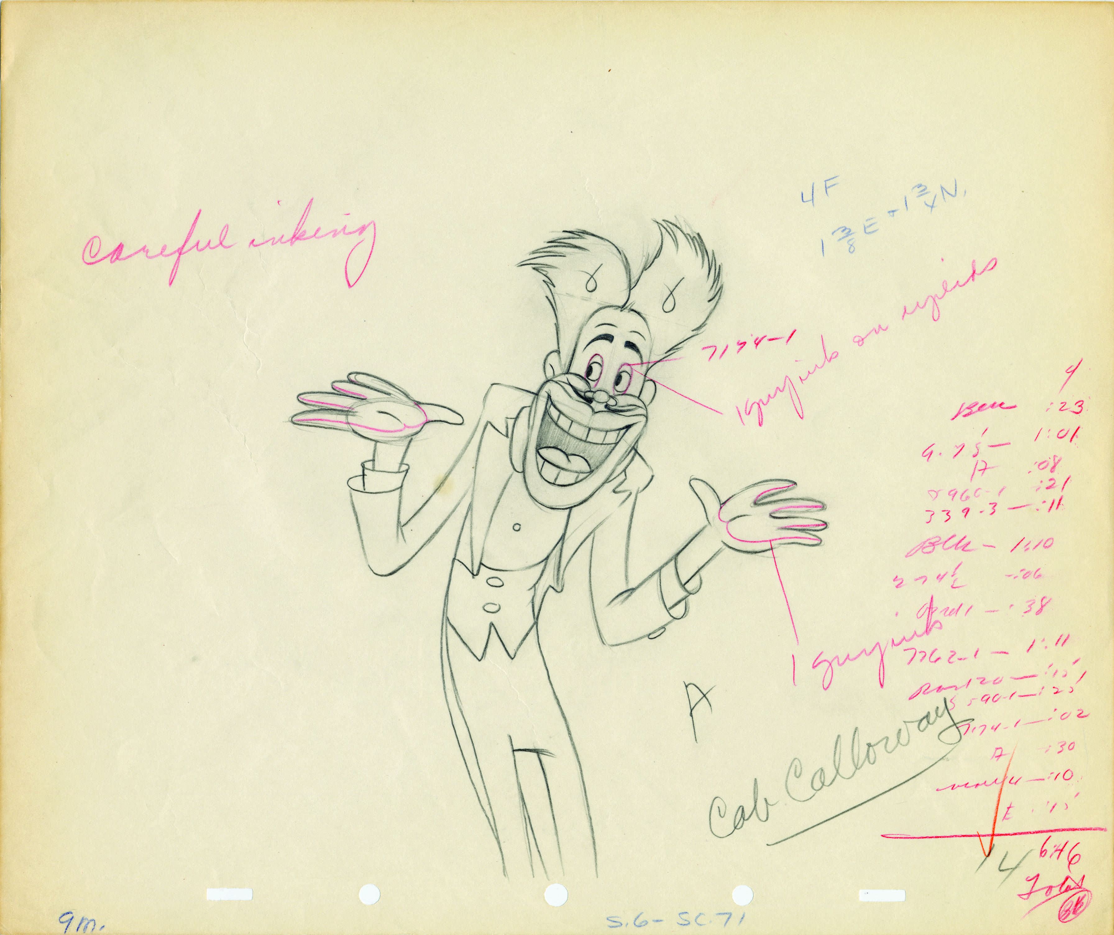 Appraisal: A Walt Disney animation drawing of Cab Calloway from Mother