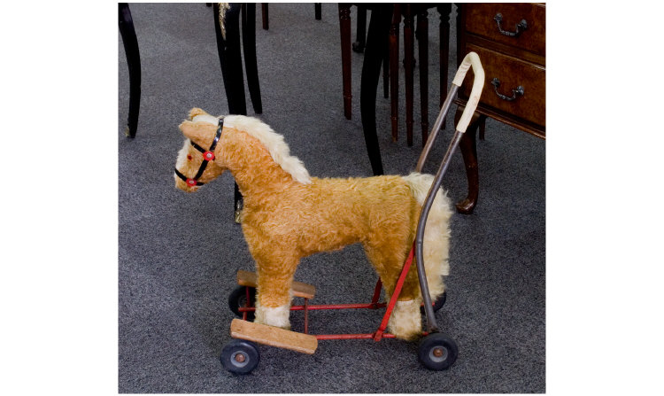 Appraisal: Pedigree Donkey Push Along Toy Golden Mohair with Blond Mane