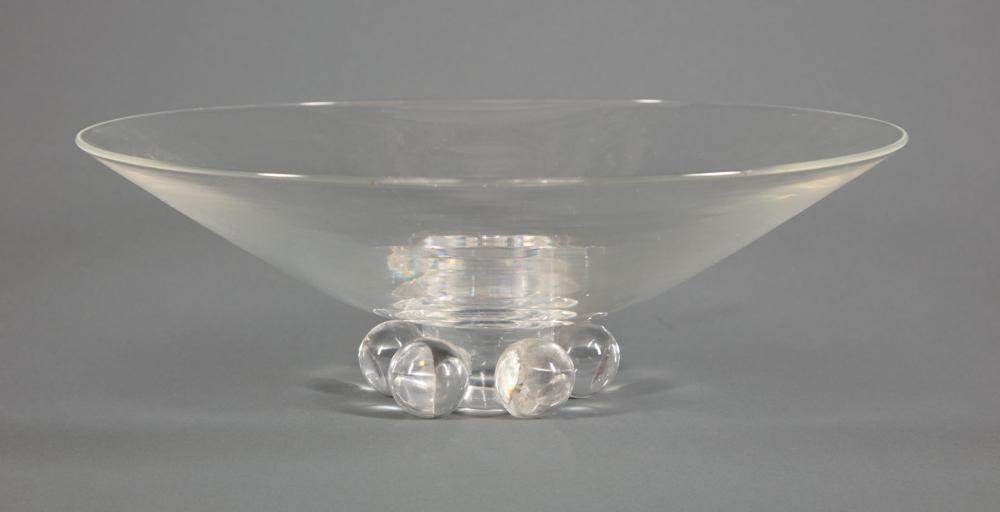 Appraisal: Steuben Glass Low Bowl on Ball Foot etched mark model