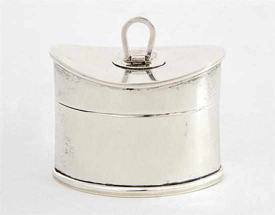 Appraisal: Cartier sterling box pivoting loop handle on ovoid hinged lid