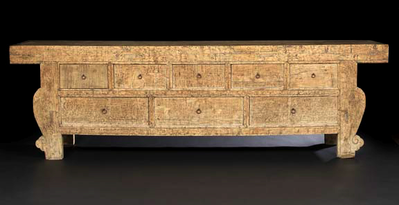 Appraisal: Monumental Chinese Provincial Pine Altar Coffer late th century the