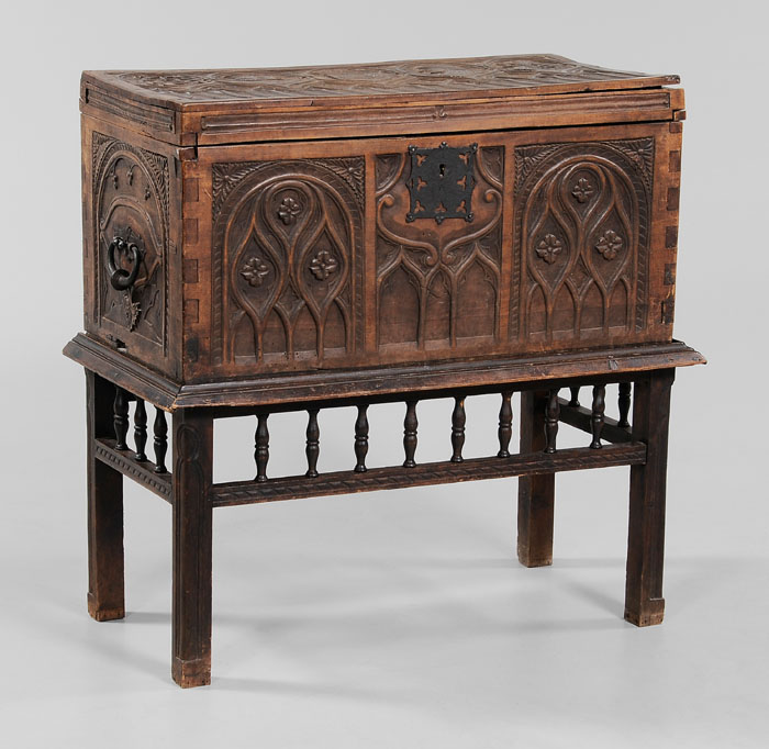 Appraisal: Gothic Revival Carved Chest on Stand Continental late th century