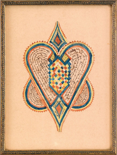 Appraisal: Pennsylvania ink watercolor and cutwork valentine dated with two overlapping